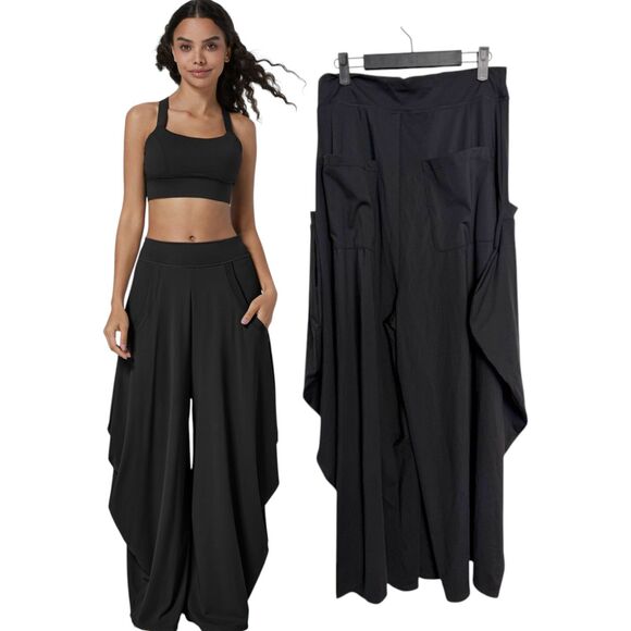 HALARA Pants - Halara Mid Rise Pockets Draped Wide Leg Casual Pants Black Large NEW with Tags